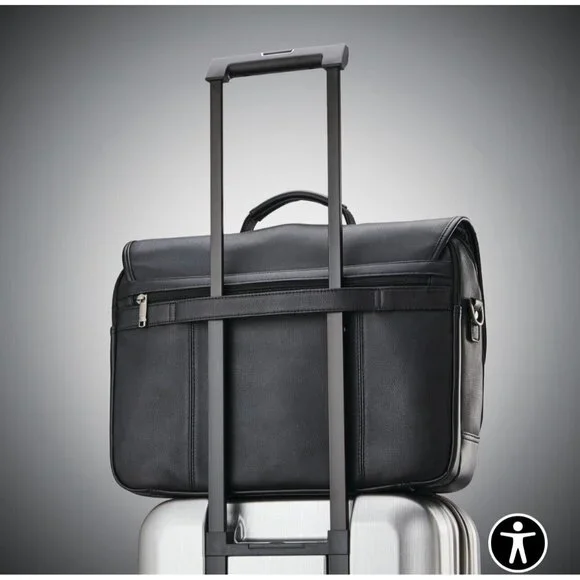 Samsonite Black Classic Leather Flapover Business Satchel Bag—Fits‎ 2 Laptops - Picture 13 of 16